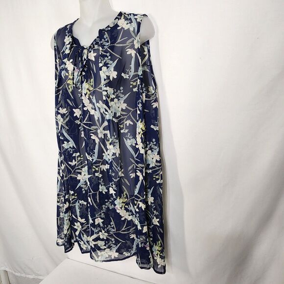 Umgee Womens Swim Coverup Sz Medium Sheer Floral Blue Sleeveless Ties Mini Dress - Picture 5 of 10